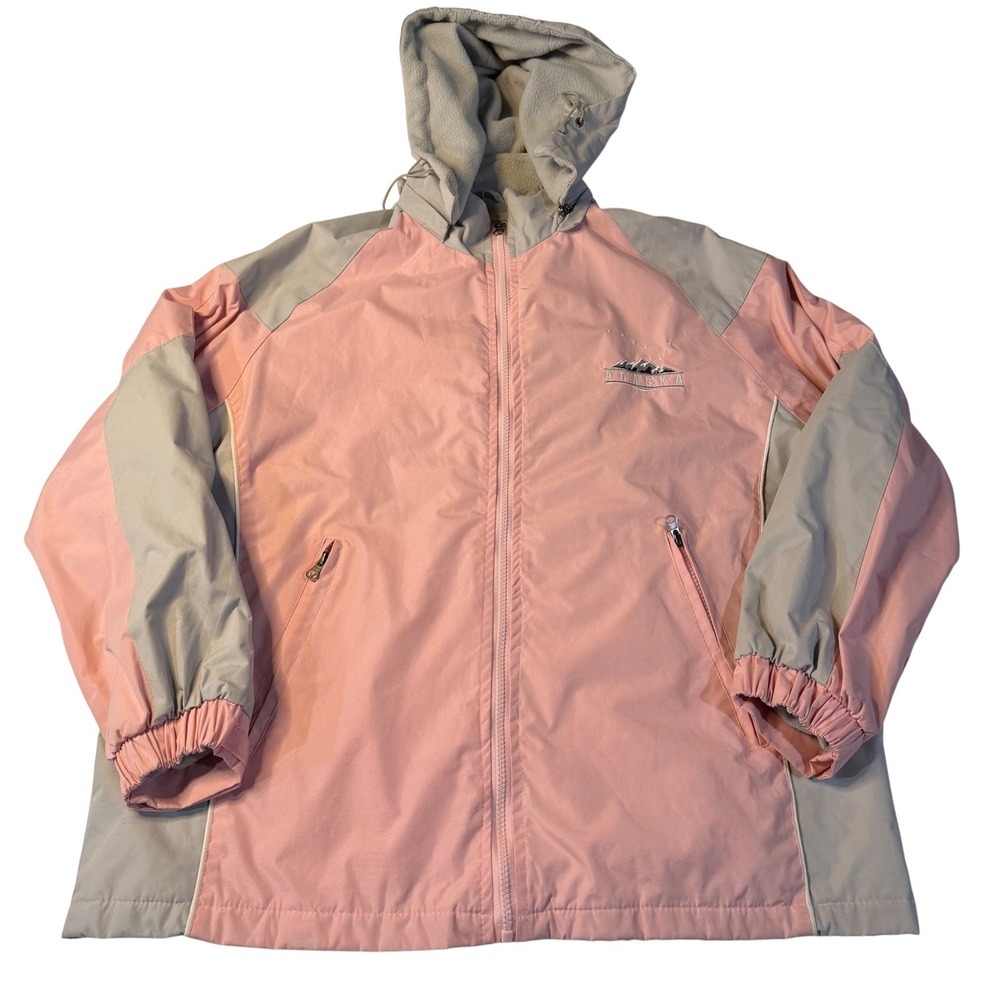 Arctic Image Windbreaker Jacket Pink Gray Alaska Souvenir Hooded Fleece Lined SM
